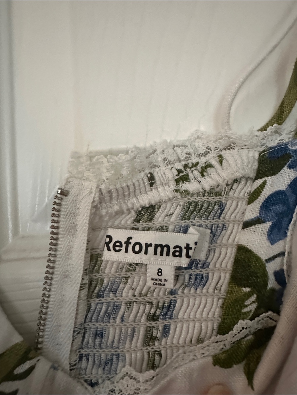 Reformation Floral Spaghetti-Strap Midi Dress in White and Blue - Picture 2 of 6